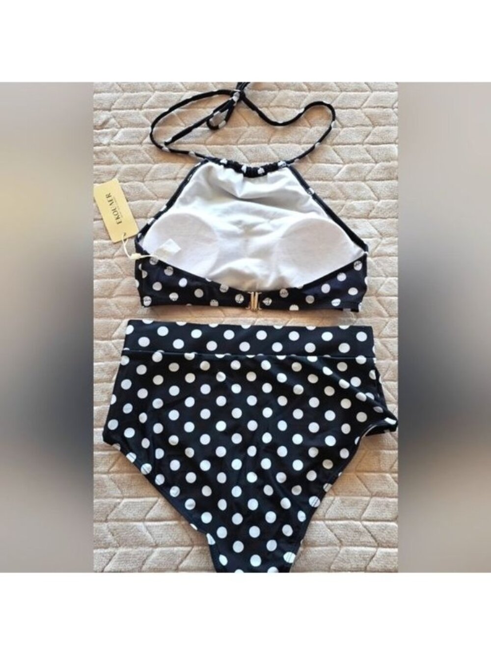 55.🆕Small Halter Top Low Waisted Bottom & Extra High Waist Polka Dot Bottom - Picture 5 of 11